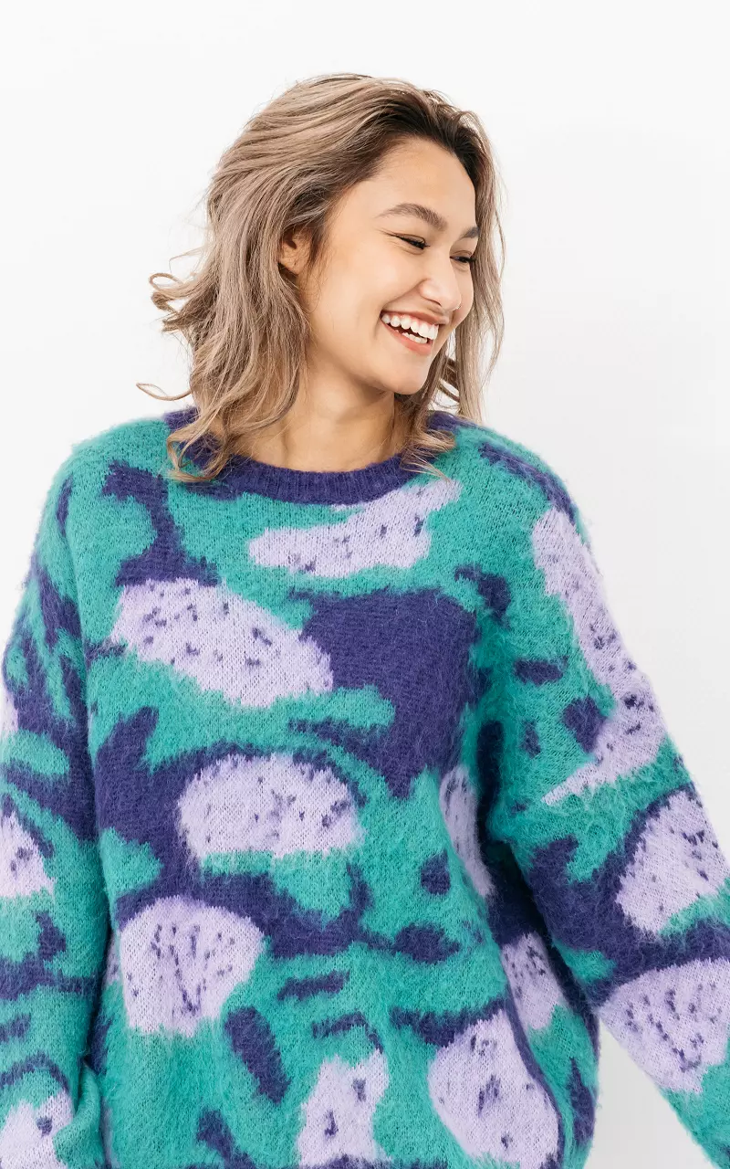 Oversized sweater with round neck Purple Green