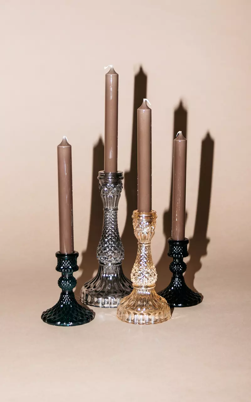 Set of 4 dining candles with glitter Dark Brown