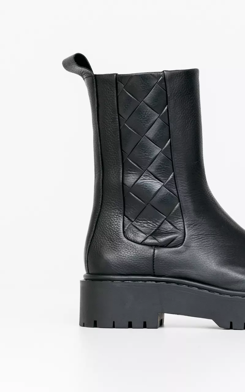 Leder Chelsea Boots mit Muster Schwarz