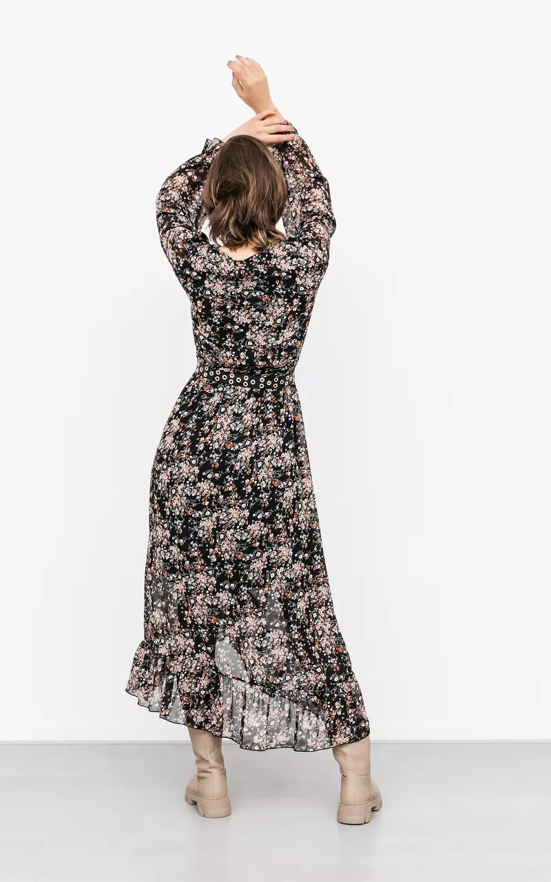 Maxi jurk met bloemenprint Zwart Roestbruin