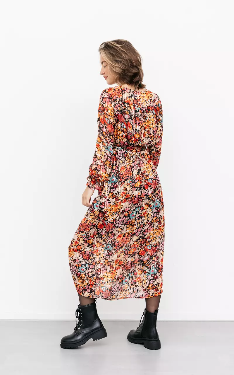 Vrolijke maxi jurk met bloemenprint Zwart Oranje