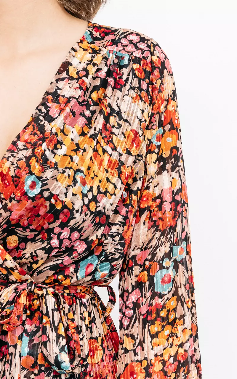 Vrolijke maxi jurk met bloemenprint Zwart Oranje