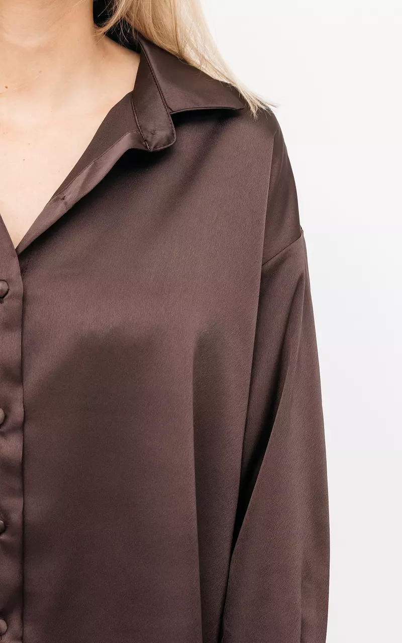 Satin-look blouse with buttons Dark Brown