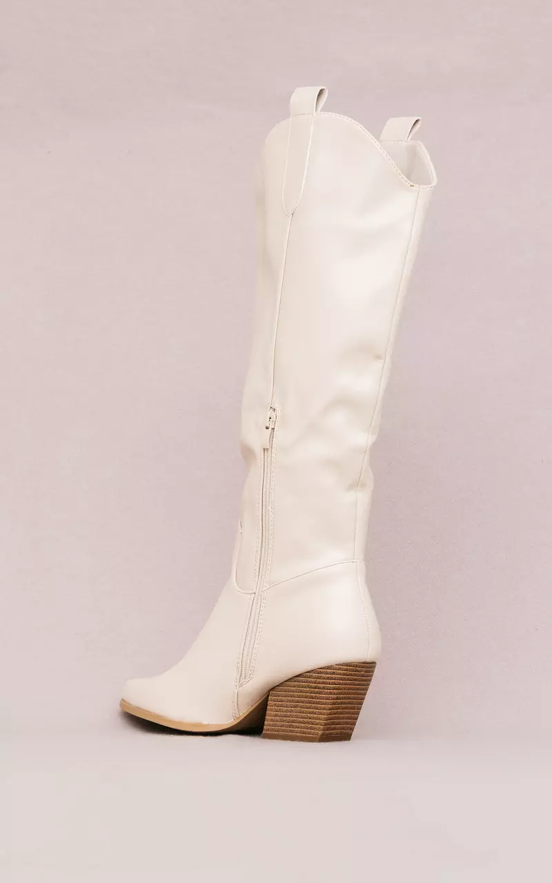 Leather look high boots Beige