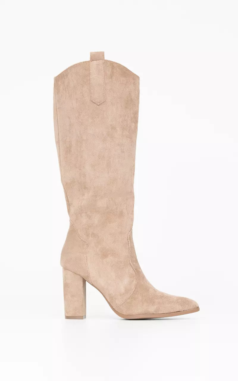 High boots with suede look Taupe
