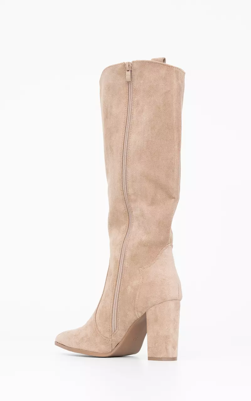 High boots with suede look Taupe