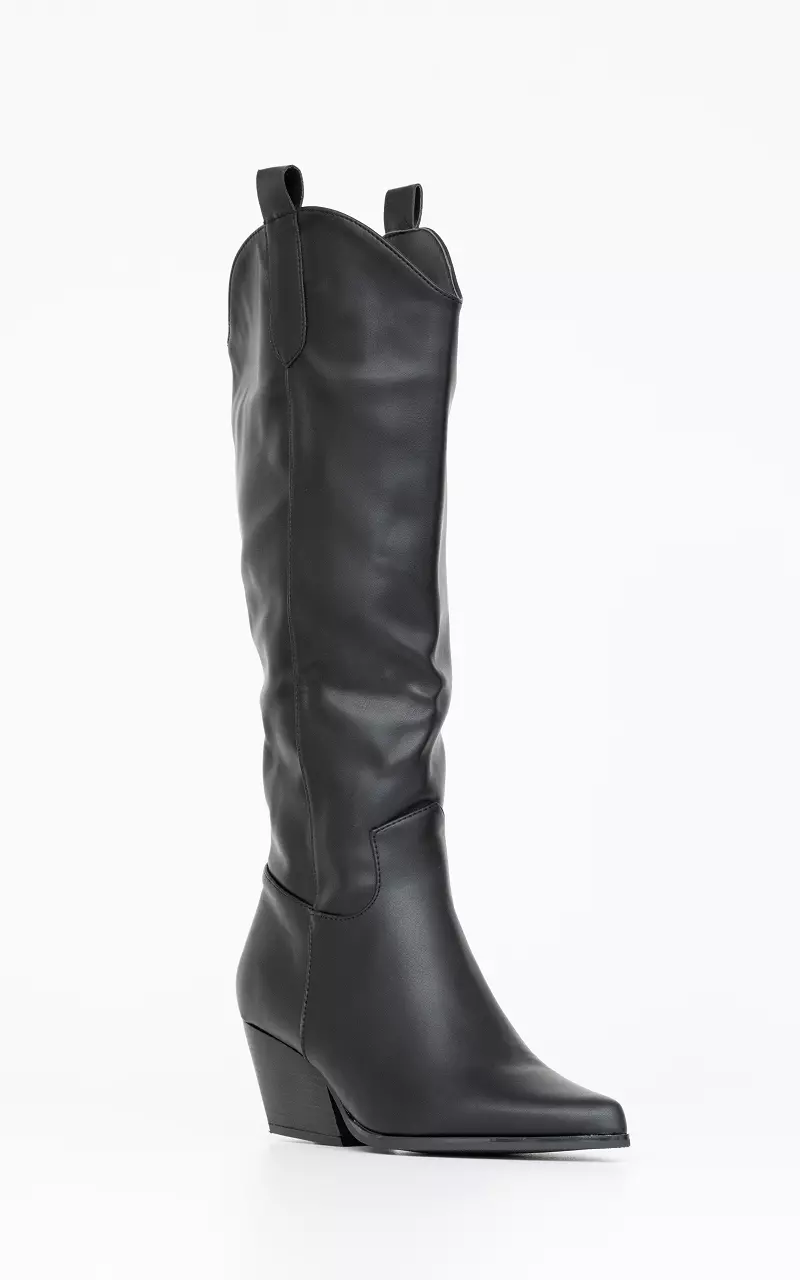 Leather look high boots Black