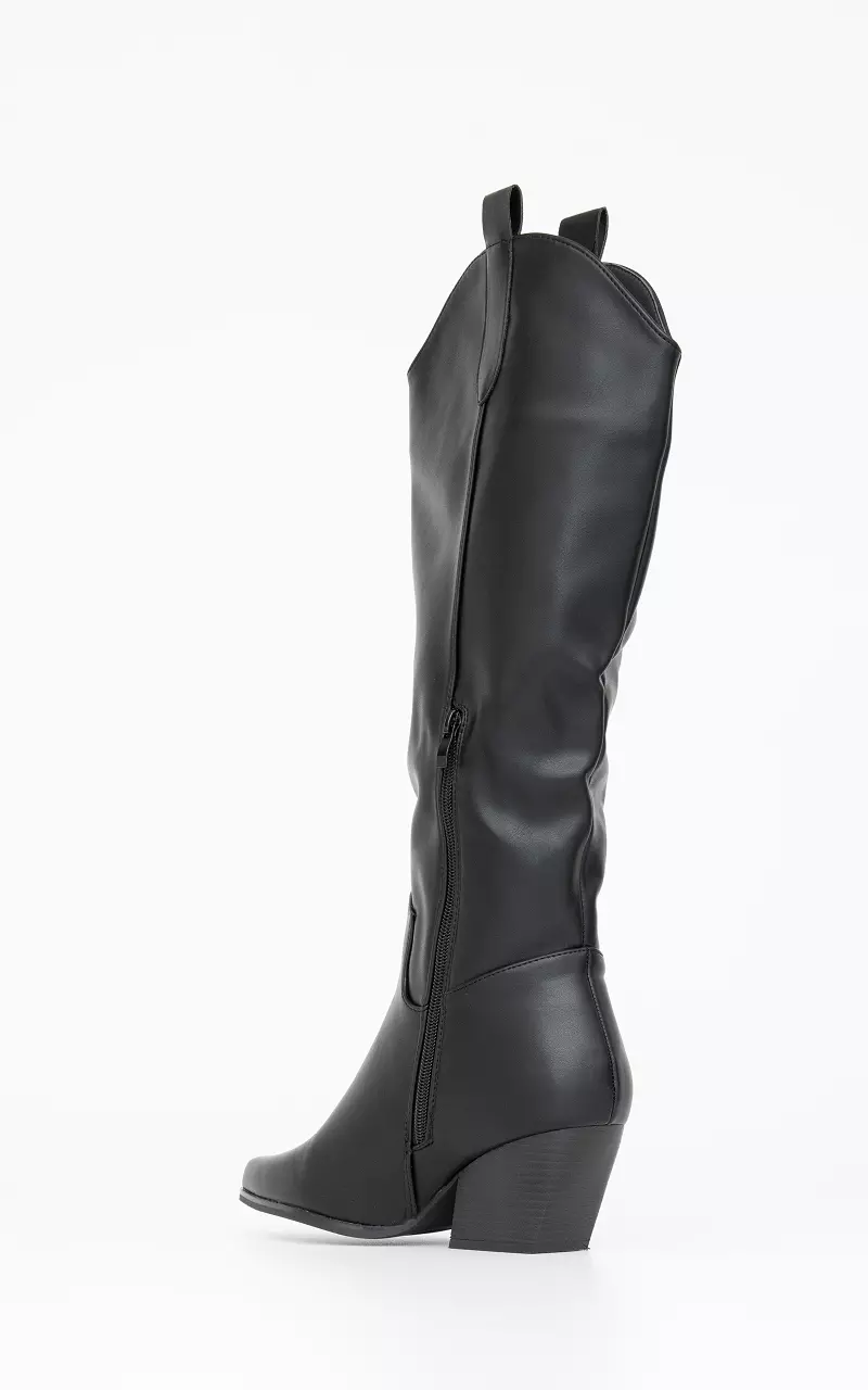 Leather look high boots Black