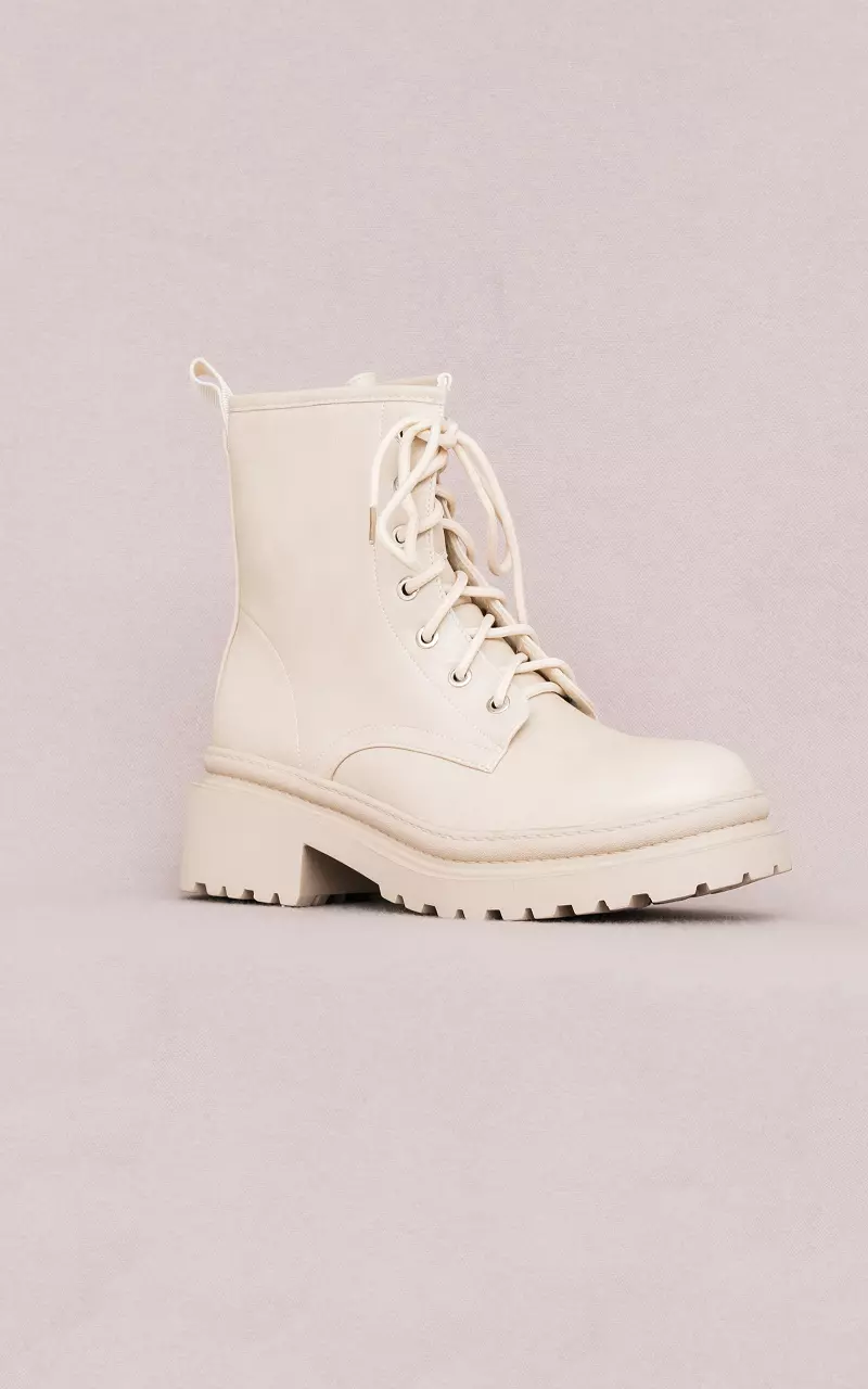 Imitation leather lace-up boots Beige