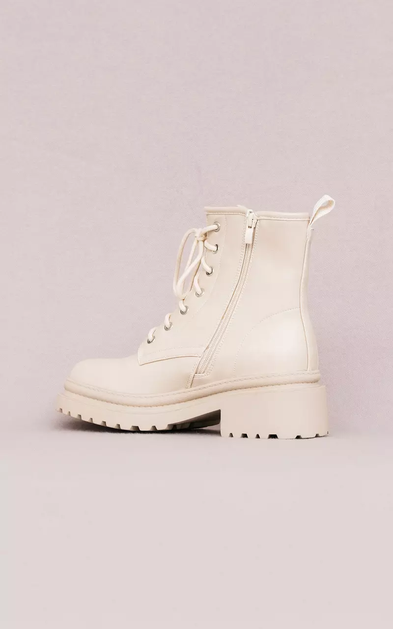 Imitation leather lace-up boots Beige