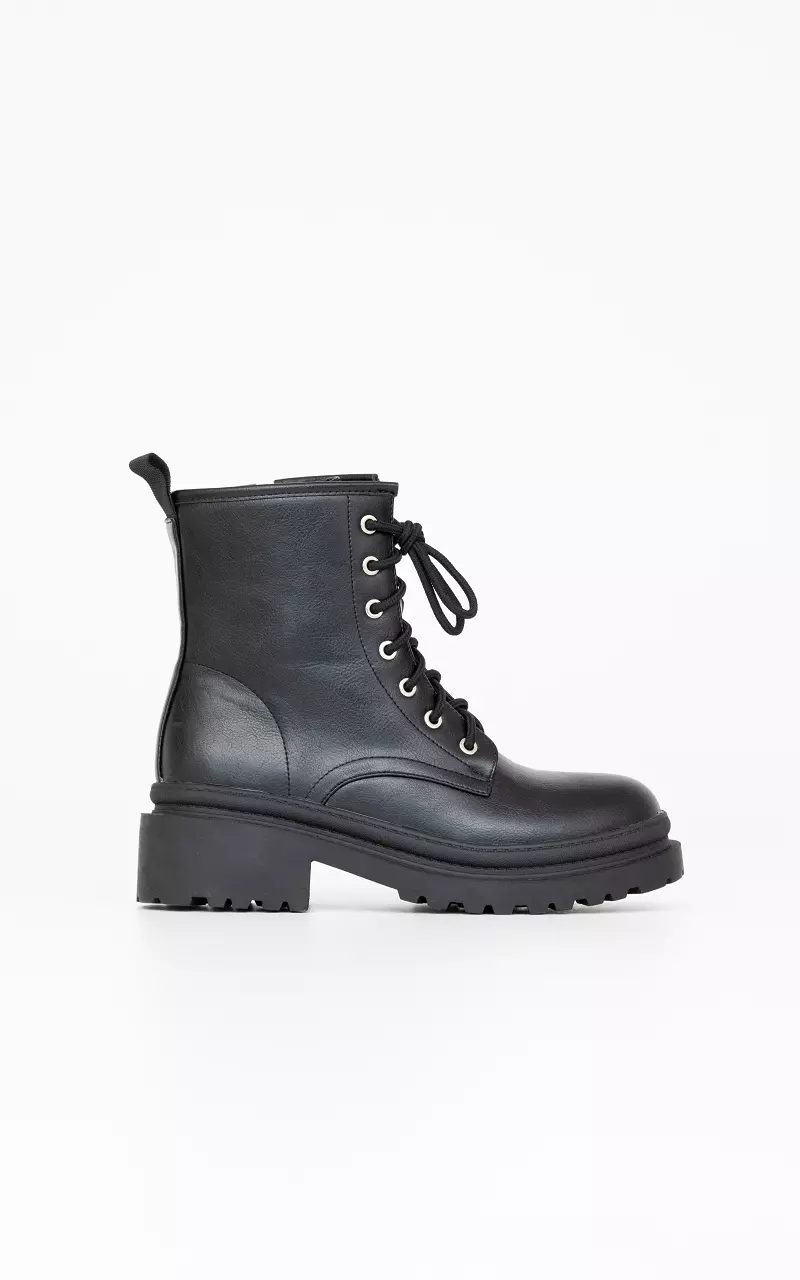 Imitation leather lace-up boots Black