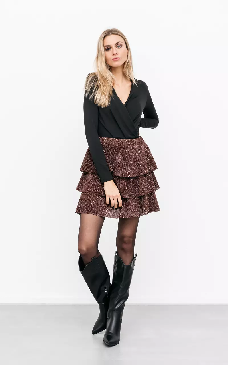 Layered skirt with shimmer Dark Brown