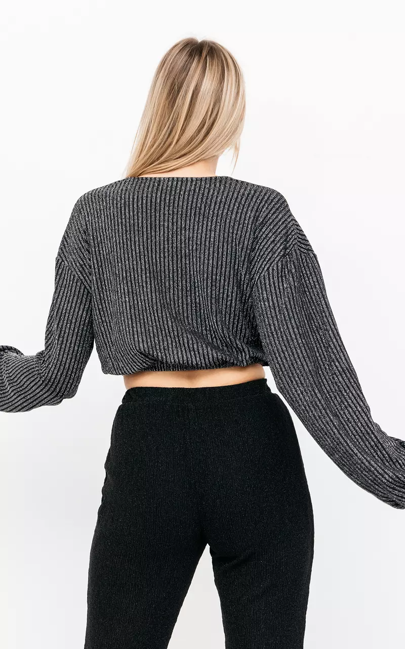 Cropped top with shimmer detail Black Silver