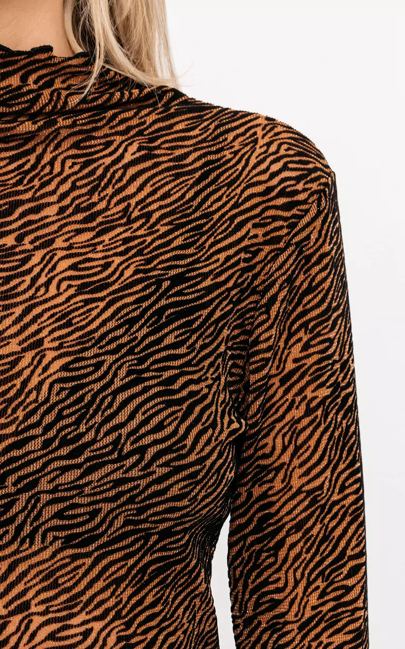 See-through top with zebra print Camel Black