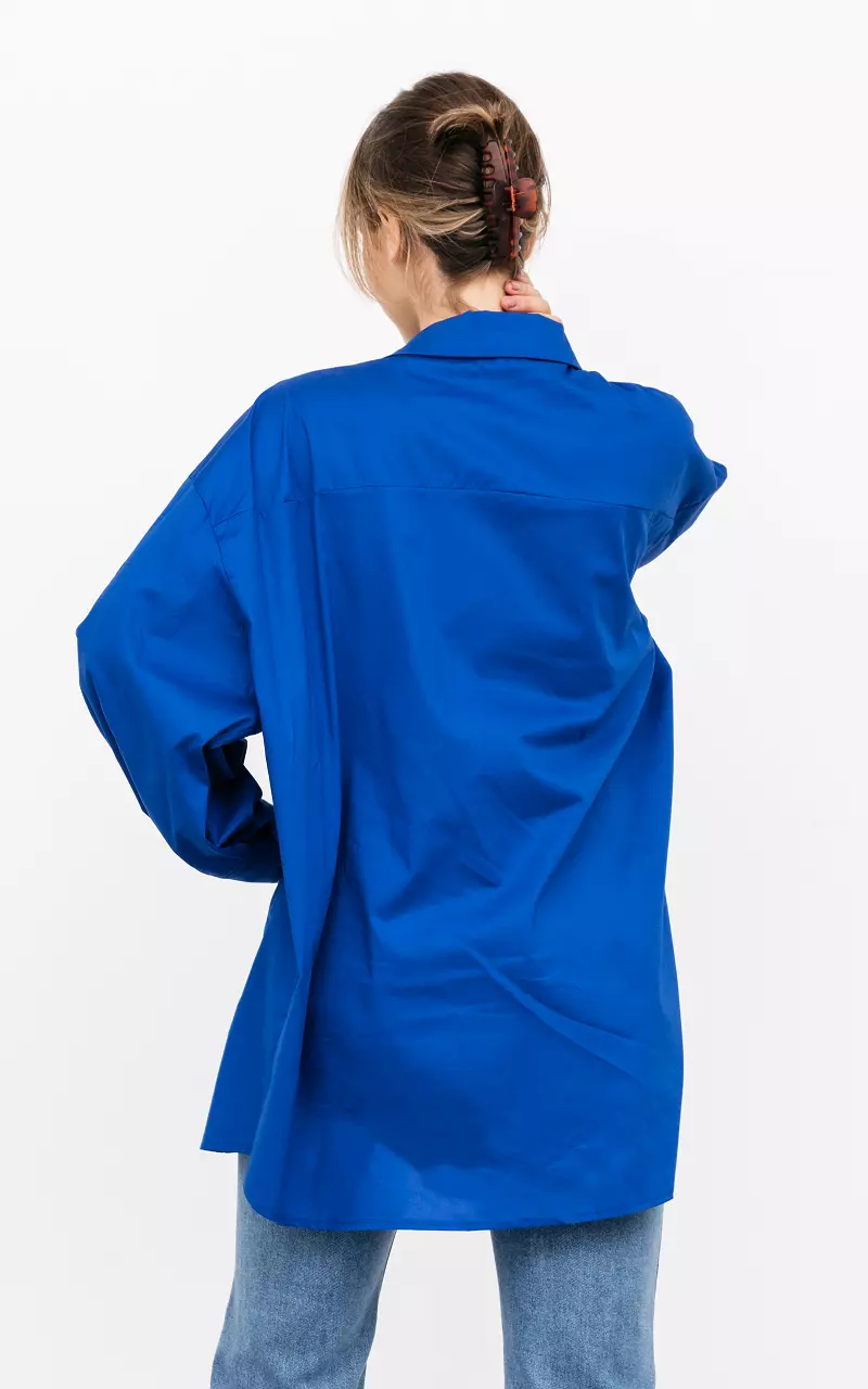 Oversized Baumwoll-Bluse mit Brusttasche Blau