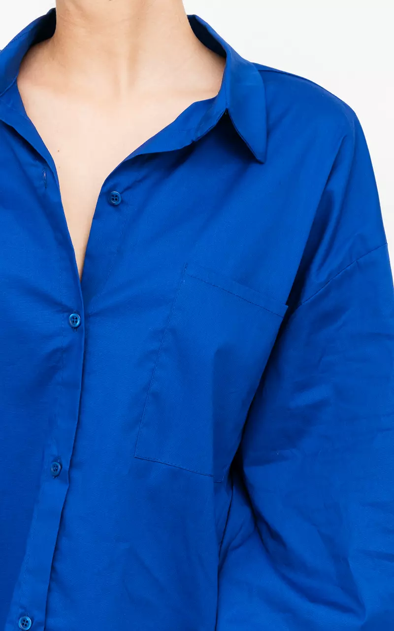 Oversized basic blouse with breast pocket Blue