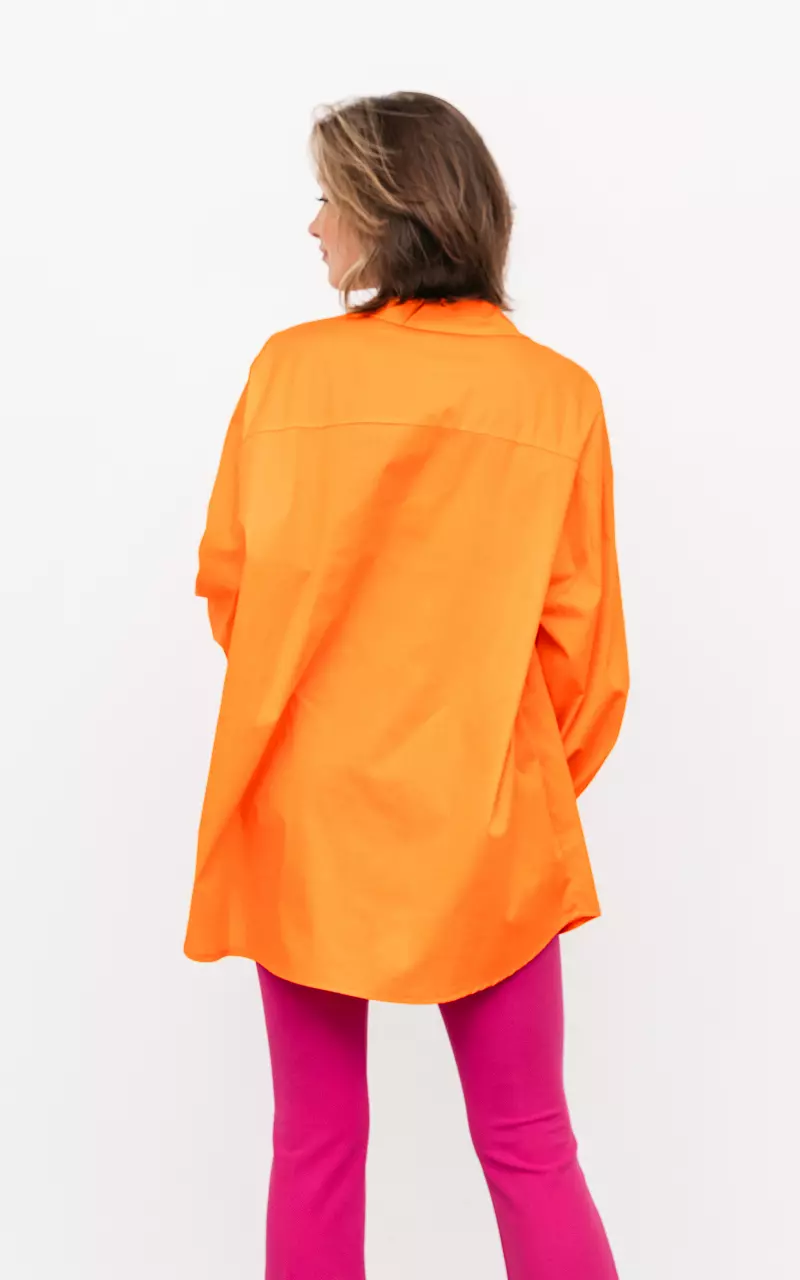 Oversized basic blouse with breast pocket Orange