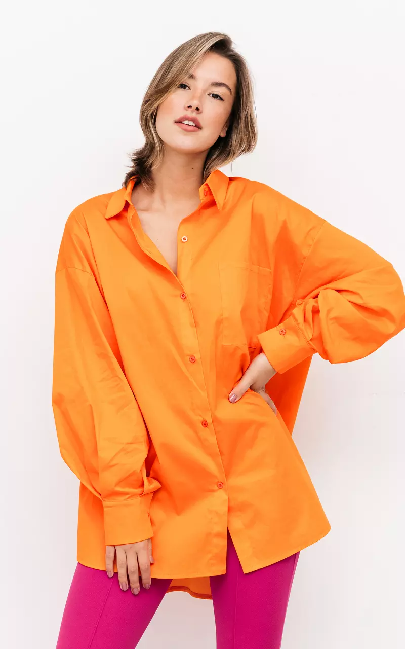 Oversized Baumwoll-Bluse mit Brusttasche Orange