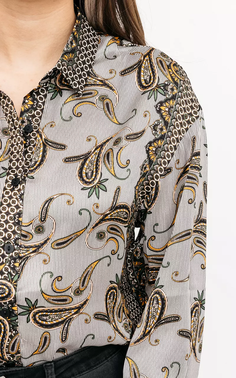 Bluse mit abstraktem Paisley Muster Schwarz Gelb
