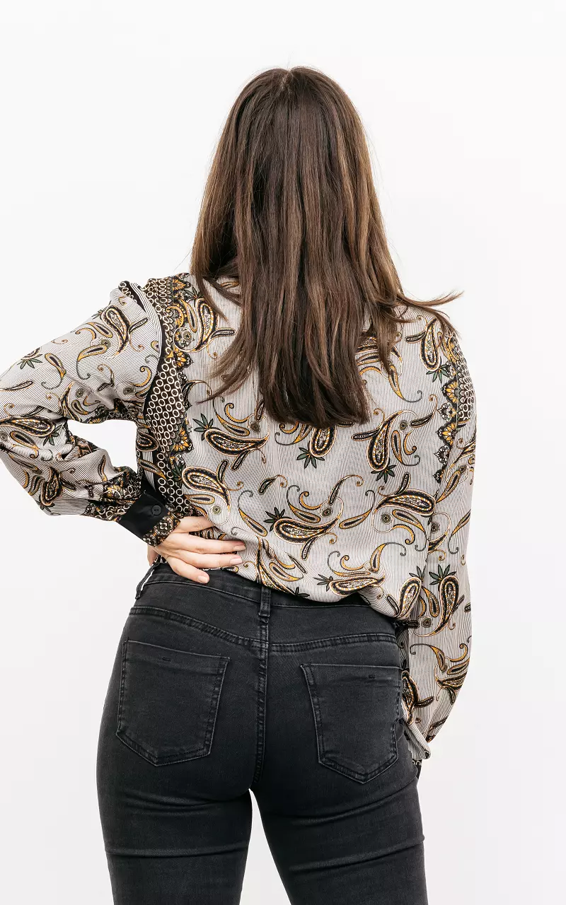 Pattern blouse with buttons Black Yellow