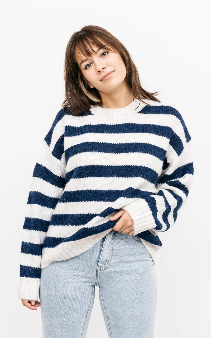 Oversized sweater with stripes Cream Blue