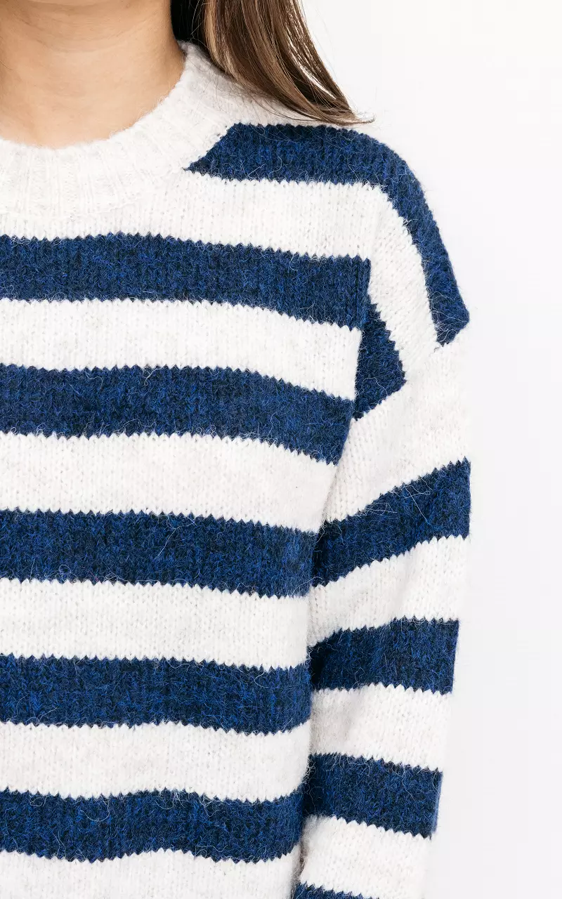 Oversized trui met streep patroon Creme Blauw