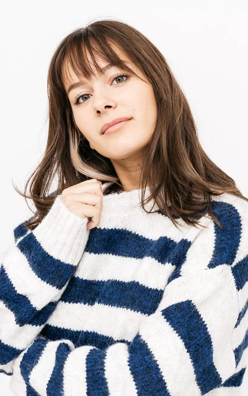 Oversized sweater with stripes Cream Blue