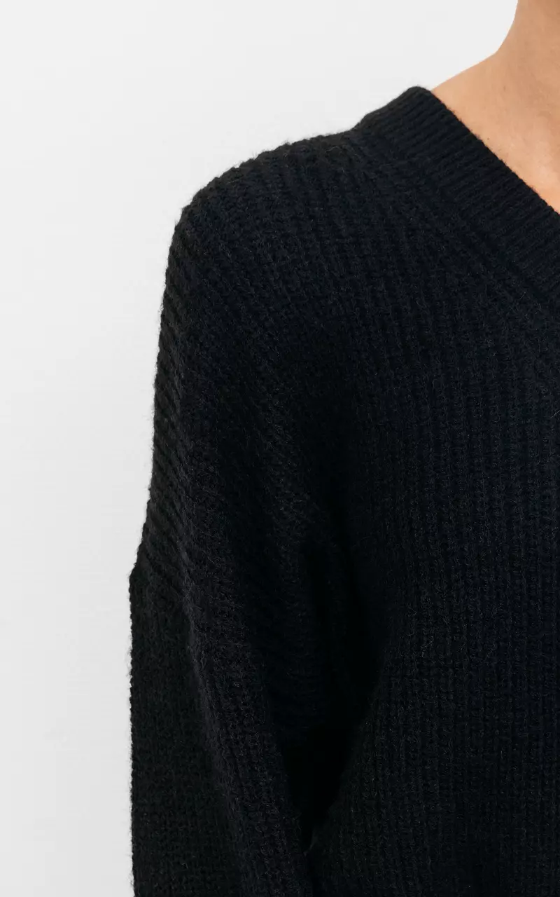 Knit sweater with v-neck Black