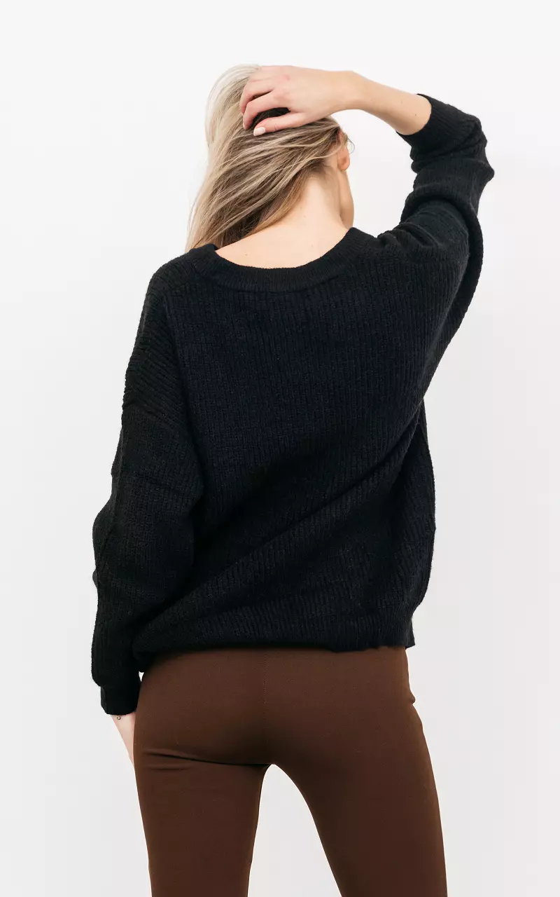 Knit sweater with v-neck Black
