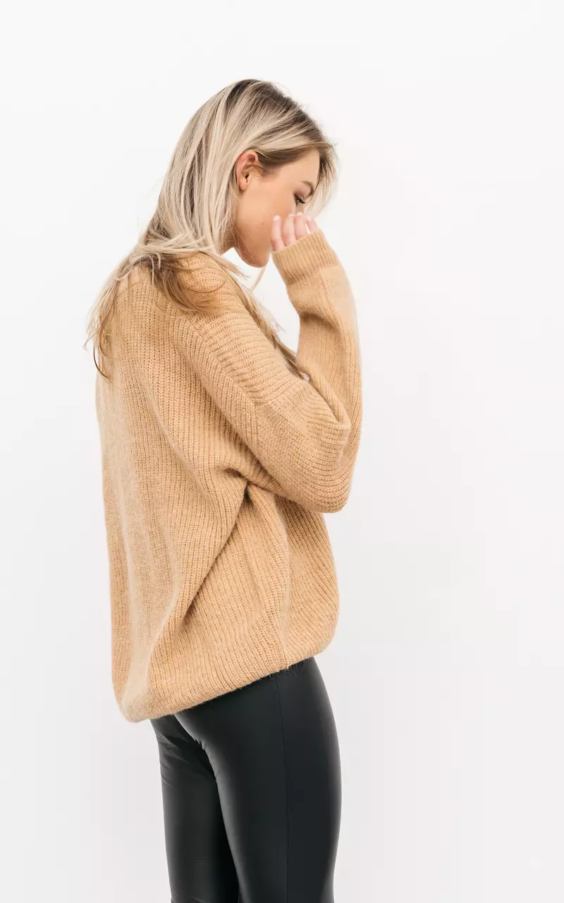 Knit sweater with v-neck Light Brown