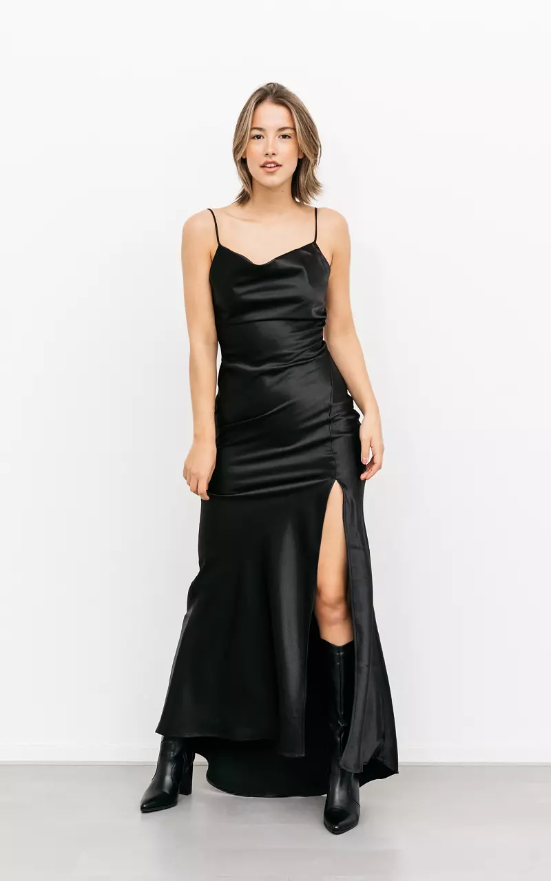 Maxi dress with satin look Black