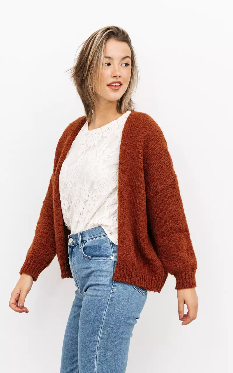 Knitted open cardigan Rust Brown