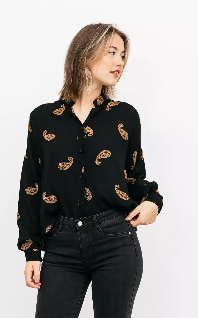 Paisley print blouse Black Brown