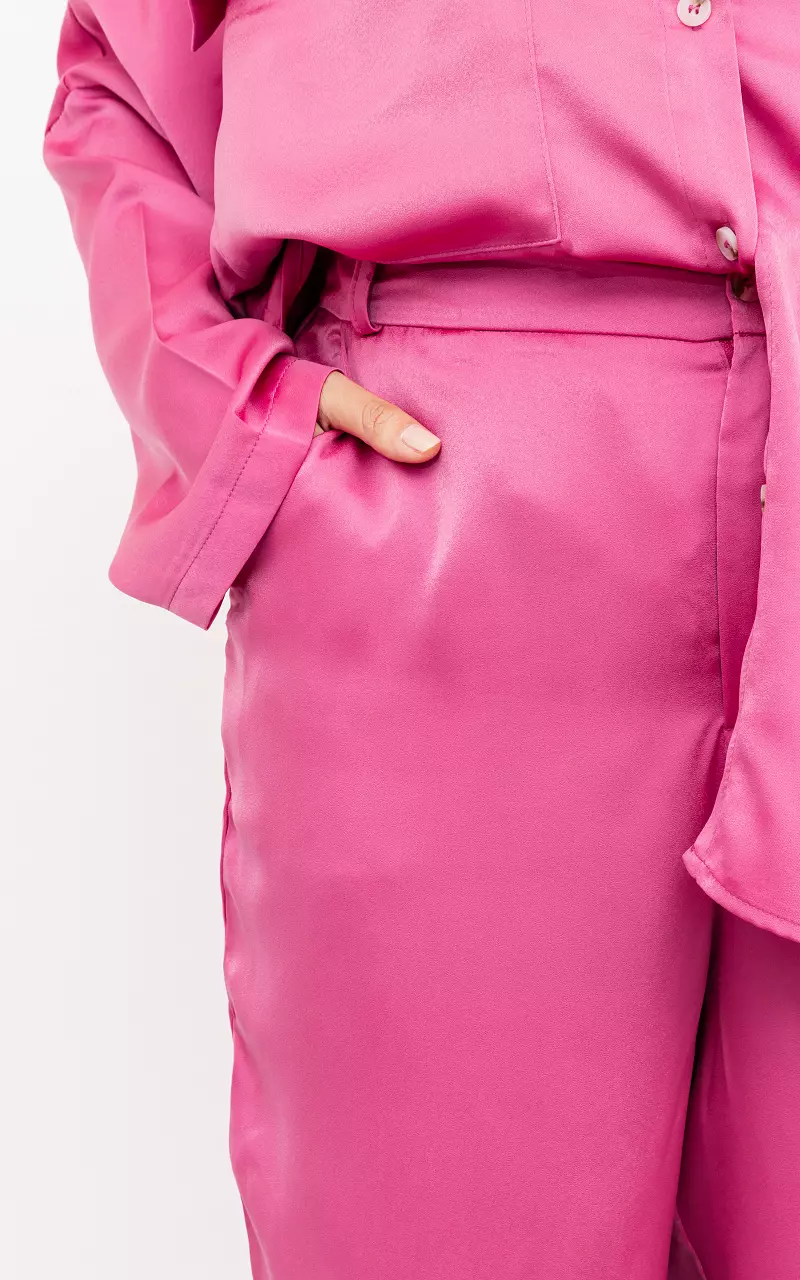 Straight broek met satijnen look Roze