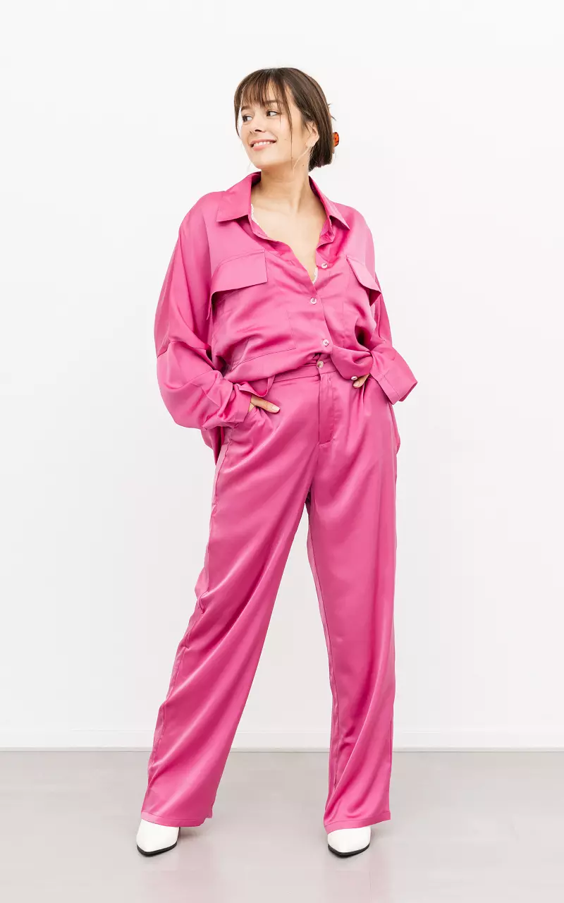 Satin-look straight pants Pink