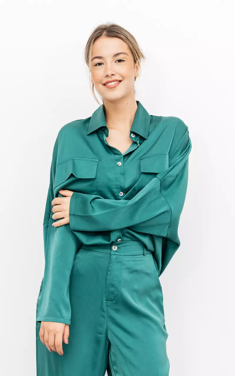 Blouse met satijnen look Groen
