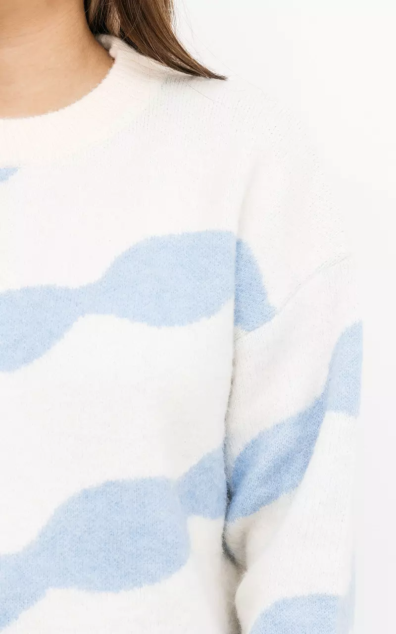 Sweater with round neck Cream Light Blue