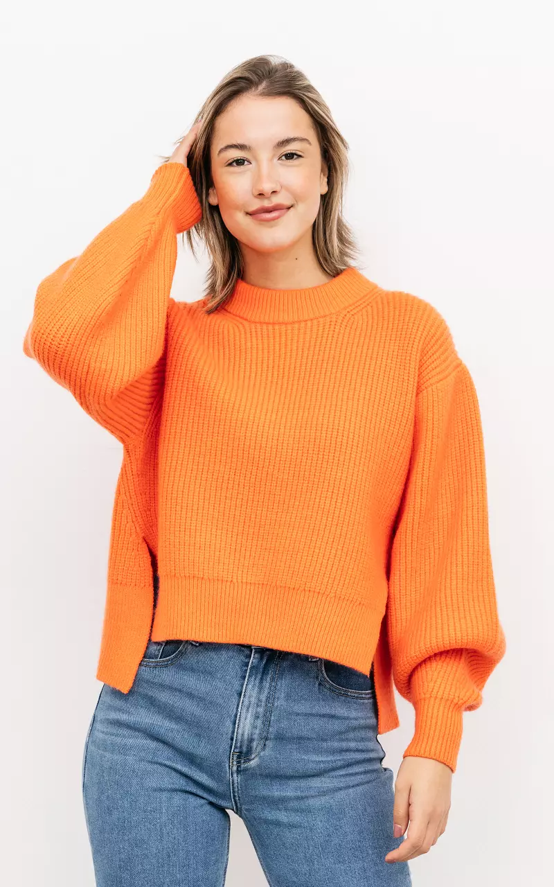 Sweater with balloon sleeves Coral Red