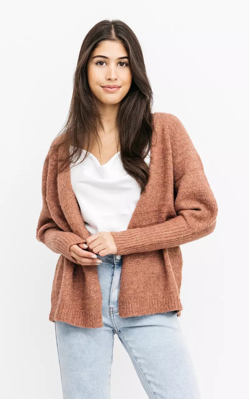Open cardigan with glittery detail Rust Brown