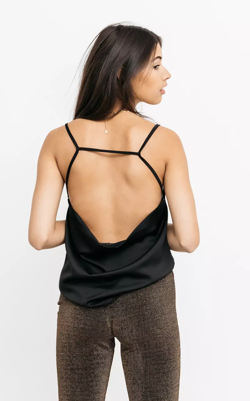 Satin-look top with low back Black