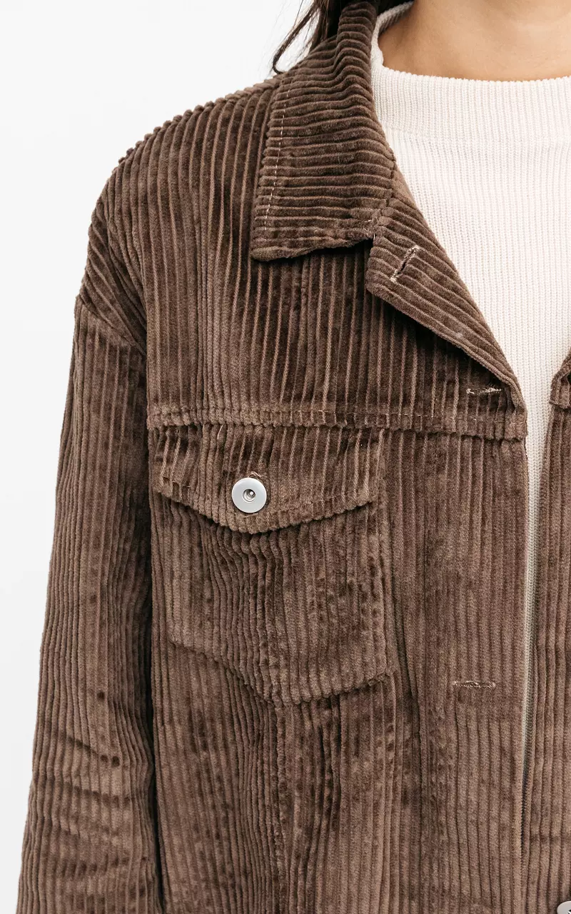Ribbed fabric, velvet look jacket Dark Brown