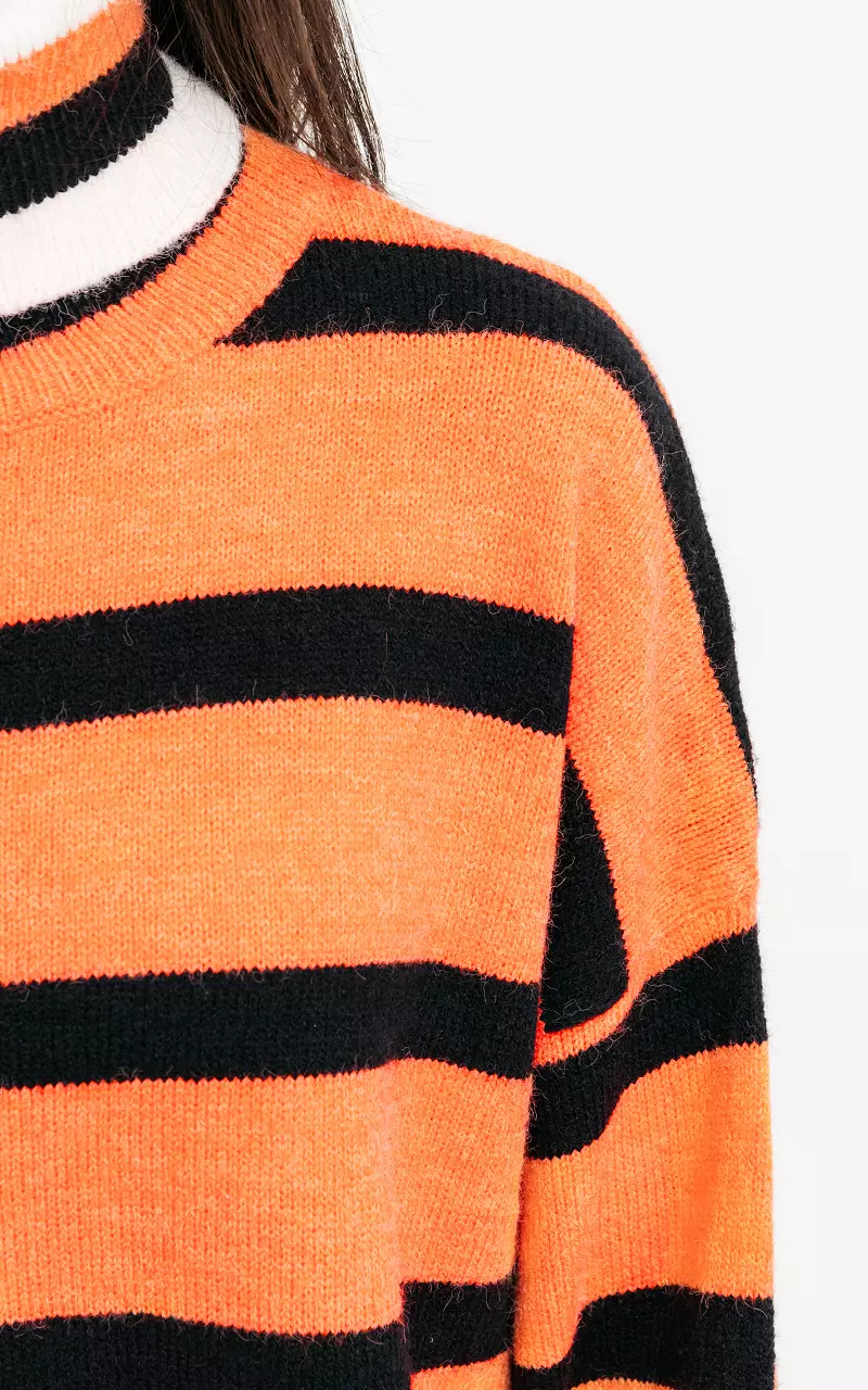 Oversized turtleneck sweater with stripes Orange Black