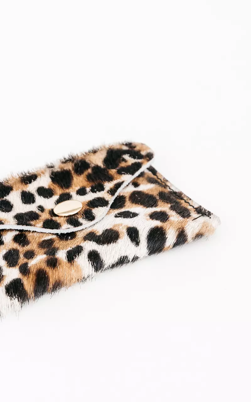 Leren portemonnee met drukknoop Leopard