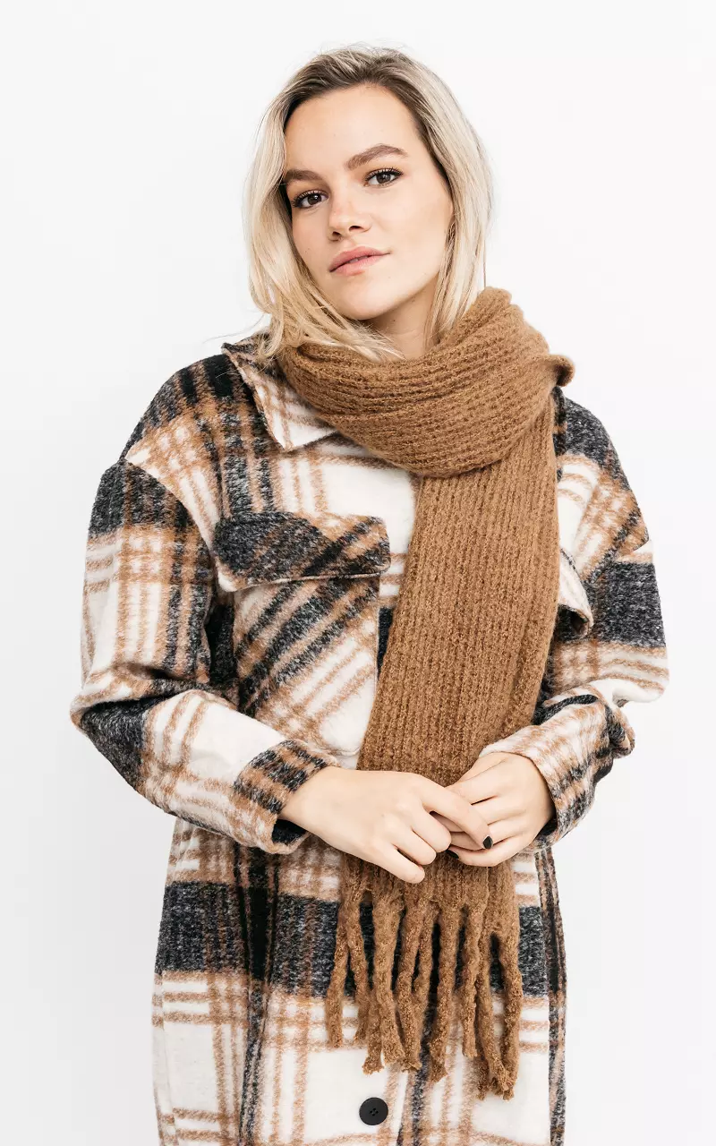 Lange shawl met franjes Bruin