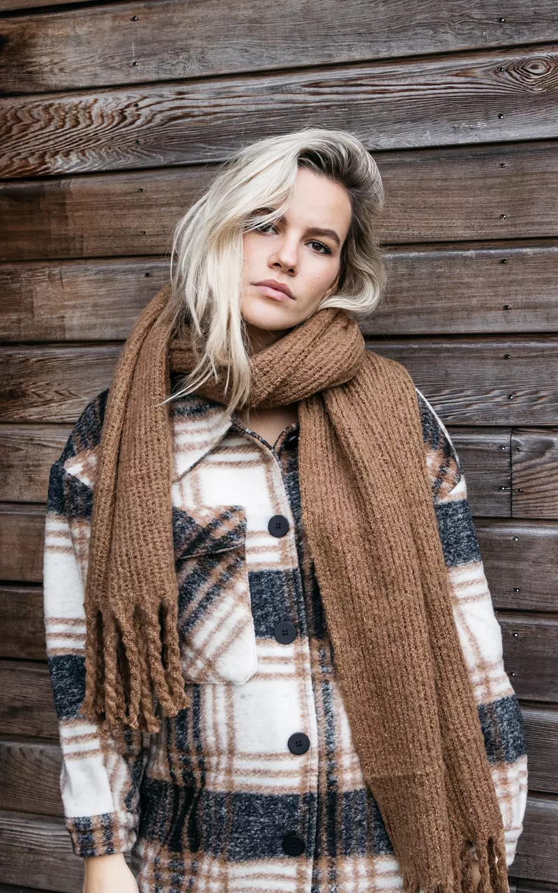 Lange shawl met franjes Bruin
