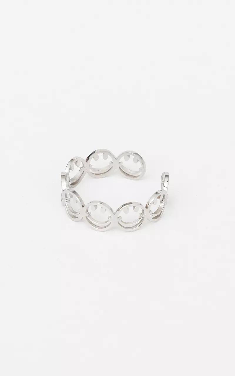 Stainless steel smiley ring Silver