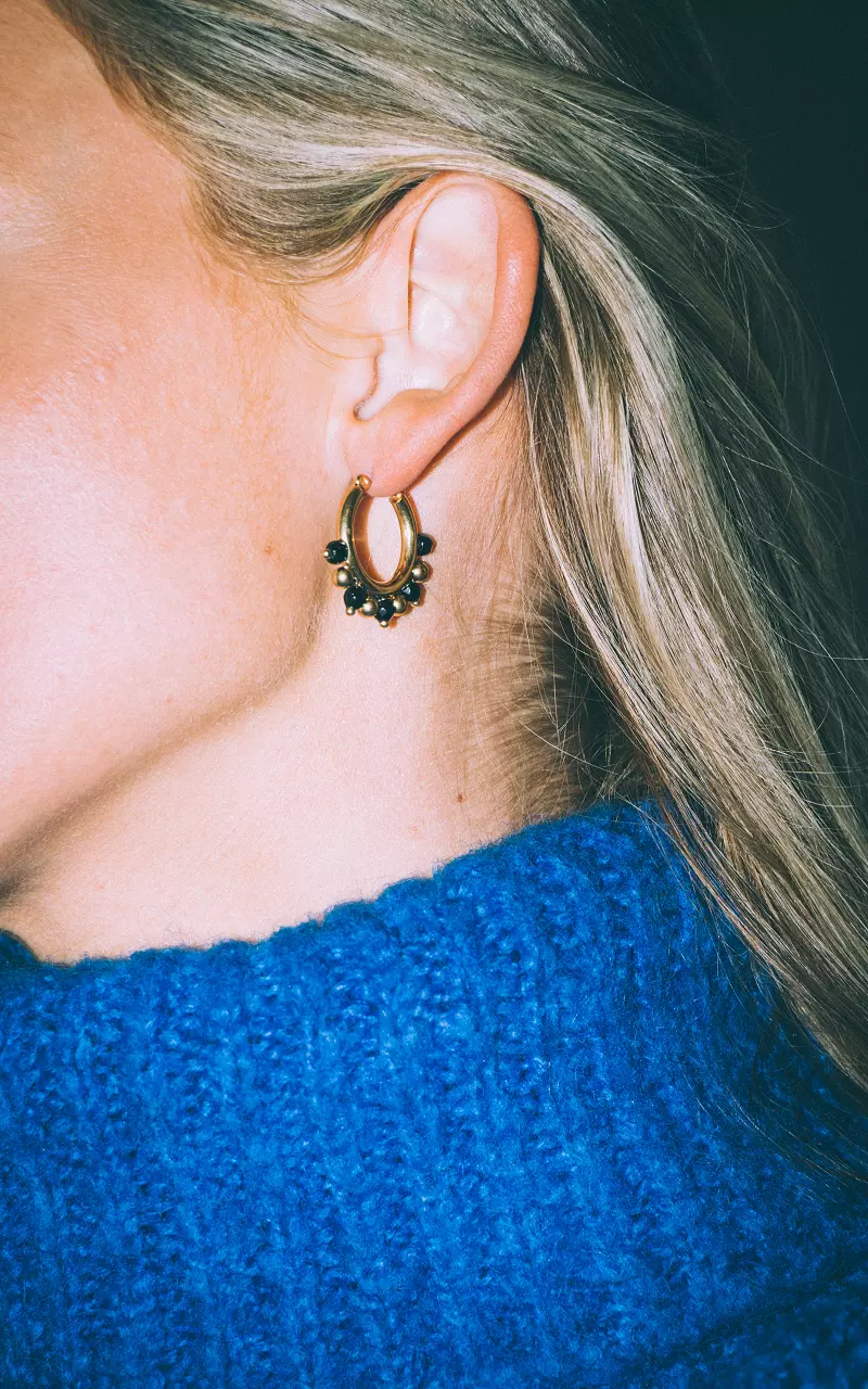 Ohrringe mit Ziersteinen Gold Schwarz