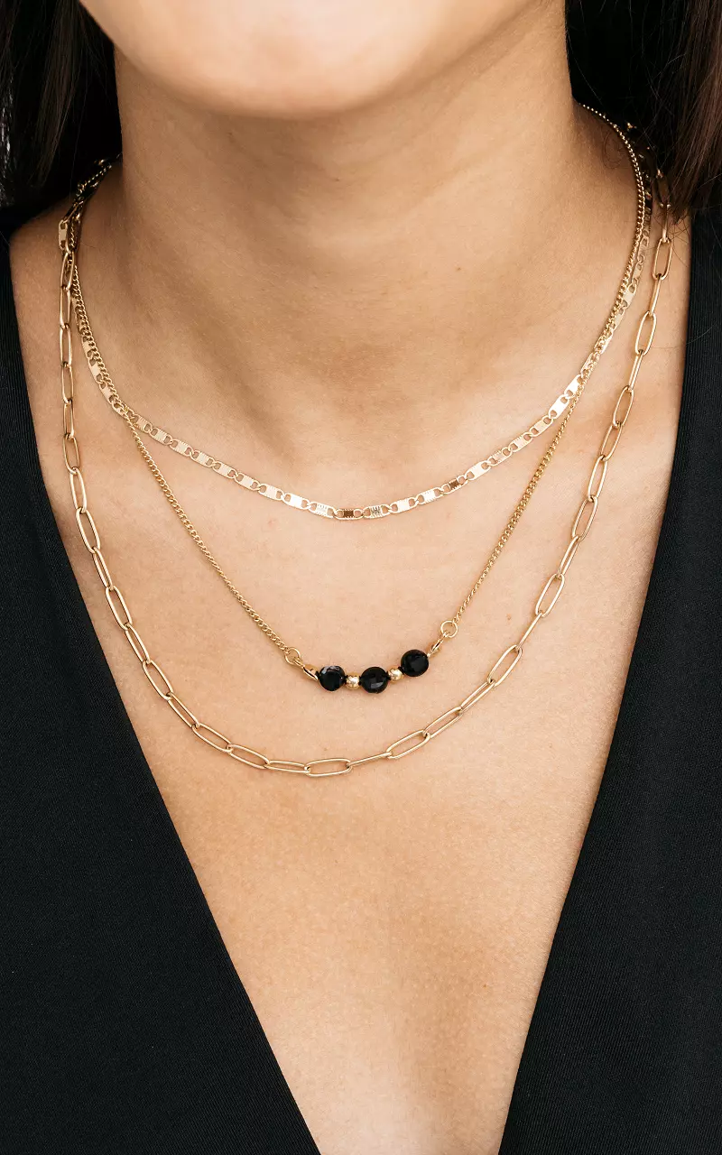 3-layer stainless steel necklace Gold Black