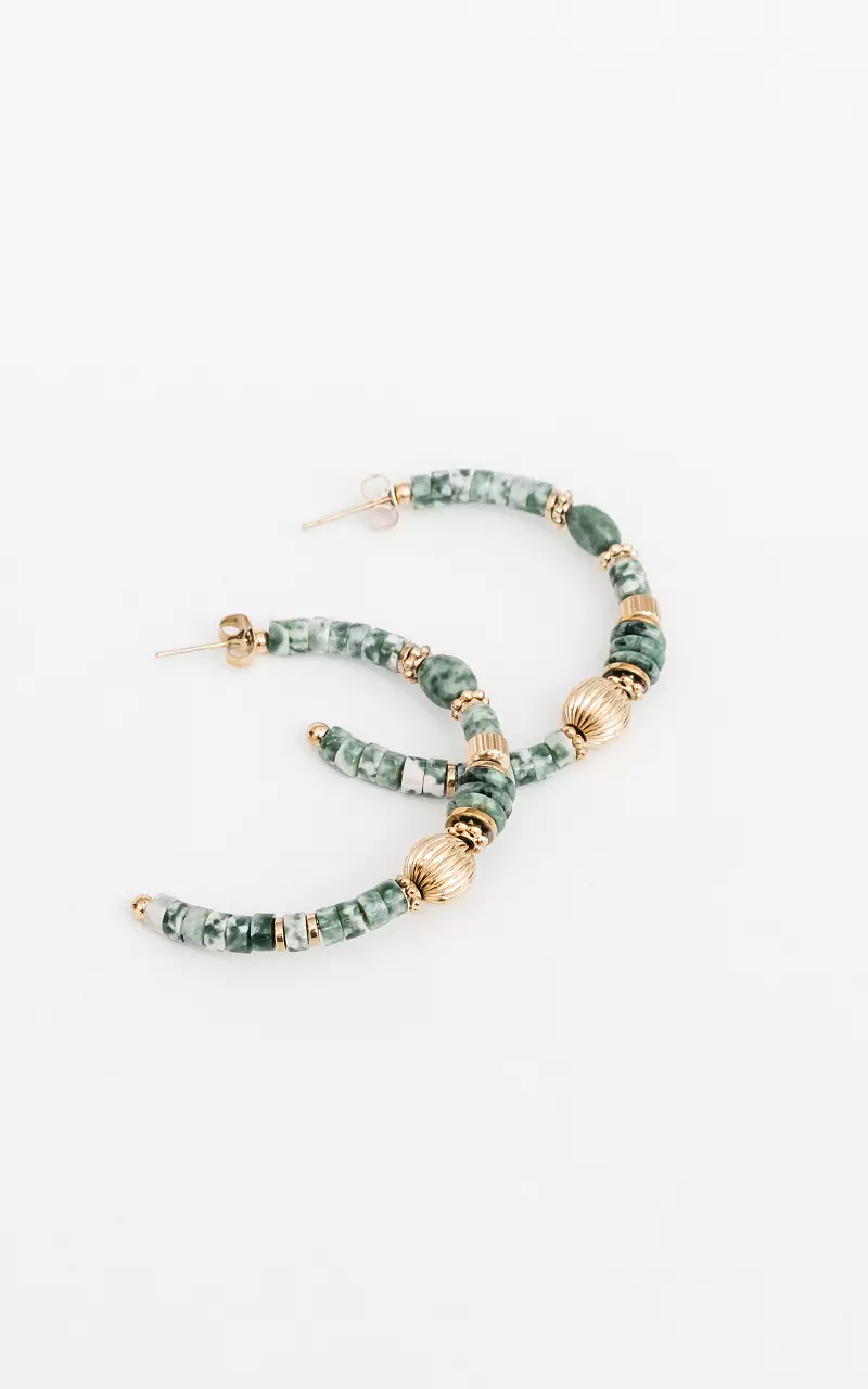 Open creoles with beads Green Gold