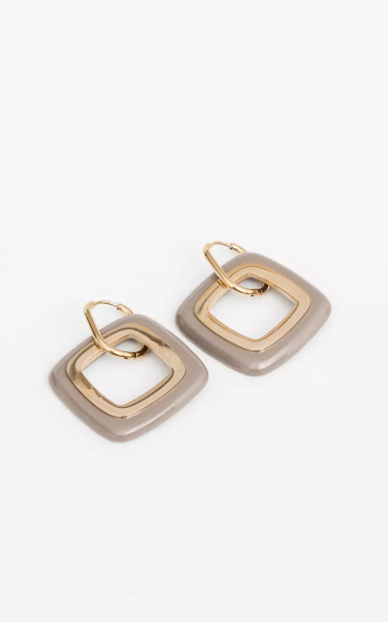 Stainless steel earrings with pendant Gold Taupe